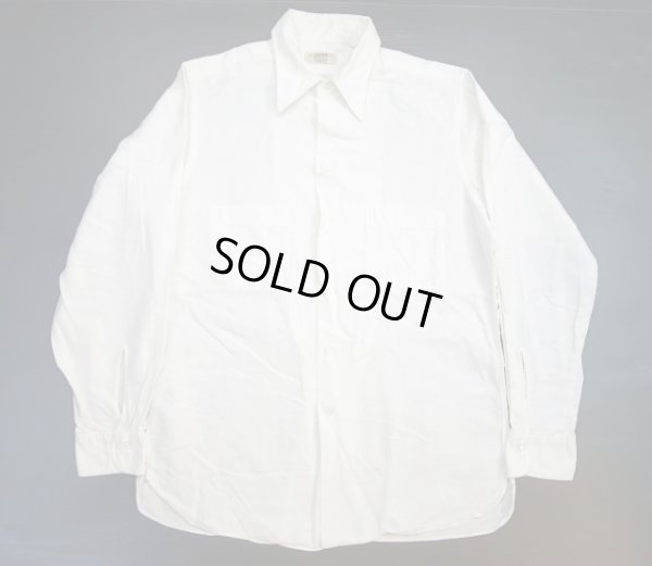画像1: 60's USA製 ARROW アロー マチ付き コットン長袖シャツ 14 1/2 M 白 ホワイト/ビンテージ オールド
