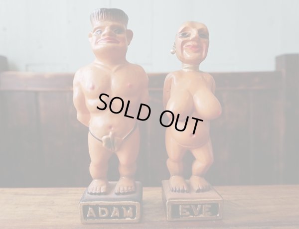 画像1: ◆ 50's〜60's 日本製 アダムとイヴ セット セラミックドール オブジェ 飾り 人形/ビンテージ アンティーク アート インテリア エデンの園
