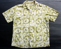 ◆ 70's ハワイ製 MAUNA KEA 半袖アロハシャツ XL 総柄 白×緑系/ビンテージ オールド アメリカ古着 レトロ ビッグサイズ