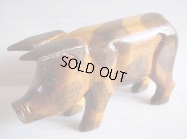 画像1: ◆ アメリカ雑貨 豚 カービング ウッドオブジェ インテリア 11.8×22.5cm/ビンテージ アンティーク 木製 アート スカルプチャー 動物