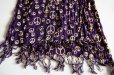 画像3: ◆ UNKNOWN ピースマーク 総柄 VISCOSE レーヨン スカーフ 184×36cm 紫 パープル/レトロ ファブリック 生地 タペストリー (3)