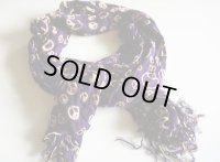 ◆ UNKNOWN ピースマーク 総柄 VISCOSE レーヨン スカーフ 184×36cm 紫 パープル/レトロ ファブリック 生地 タペストリー