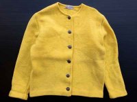 ◆ オーストリア製 OBERMEYER ウールニット カーディガン レディース(メンズS程度)黄色/ビンテージ オールド 古着 レトロ セーター