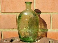 ◆ アメリカ雑貨 ワシントン大統領 ガラスボトル フラワーベース 花瓶/ビンテージ アンティーク インテリア オブジェ ディスプレイ 緑