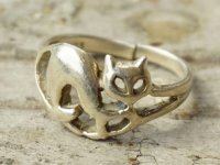 ◆ アメリカ 925刻印 猫モチーフ シルバーリング 11〜12号/ビンテージ アンティーク 指輪 アクセサリー レディース キャット 動物