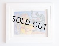 ◆ ヨーロッパ仕入れ スカル ハンドペイント 絵画 手描き アート 28.0×33.0cm/ビンテージ アンティーク インテリア シュール 水彩 抽象画