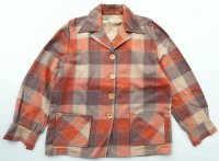 ◆ 40's-50's MERRILL ウールシャツジャケット SMサイズ オレンジチェック/ビンテージ オールド レトロ アメリカ古着 開襟 オープンカラー