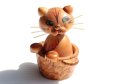 画像1: ◆ ヨーロッパ雑貨 猫 ボブルヘッド ウッドオブジェ 首振り人形 8.5cm/ビンテージ アンティーク レトロ インテリア 彫刻 木製 玩具 (1)