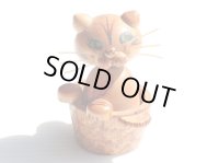 ◆ ヨーロッパ雑貨 猫 ボブルヘッド ウッドオブジェ 首振り人形 8.5cm/ビンテージ アンティーク レトロ インテリア 彫刻 木製 玩具