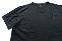 ◆ Polo Ralph Lauren ポロラルフローレン ワンポイントロゴ刺繍 VネックTシャツ Lサイズ 黒/古着 POLO