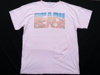 ◆ 90s USA製 BEACH ビーチシャツ プリントTシャツ XL ビッグサイズ ピンク/ビンテージ オールド レトロ アメリカ古着 ポケット