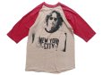画像1: ◆ 80s USA製 ジョン・レノン ラグラン バンドTシャツ XL(メンズMサイズ相当)ベージュ×レッド/ビンテージ アメリカ古着 ビートルズ (1)