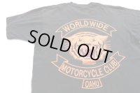 ◆ 90s USA製 Worldwide MC Club プリントTシャツ Lサイズ 黒/ビンテージ オールド アメリカ古着 コットン バイク シングルステッチ