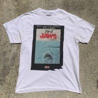 【M】JAWS ムービー プリントTシャツ 白■アメリカ古着 ジョーズ アメリカ映画 サメ