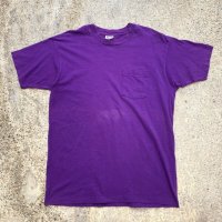【XL/2XL】90s USA製 basics ポケットTシャツ パープル 紫 無地■ビンテージ オールド アメリカ古着 ビッグサイズ シングルステッチ
