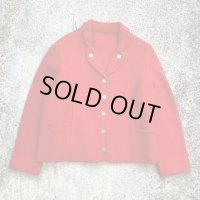 【S】UNKNOWN ボイルドウール カーディガン ジャケット レッド 赤■ビンテージ オールド レトロ ヨーロッパ古着 チロリアン ニット