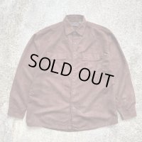 【L/XL】GEORGE 長袖フェイクスエードシャツ ブラウン 焦げ茶 無地■ビンテージ オールド レトロ アメリカ古着 90s フラップ