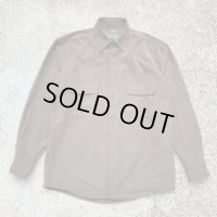 【M/L】BRUNO 長袖フェイクスエードシャツ ブラウン 無地■ビンテージ オールド レトロ アメリカ古着 90s フラップ ポリエステル
