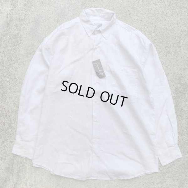 画像1: 【L/XL】デッドストック GOOUCH 長袖リネンシャツ 白無地■ビンテージ オールド レトロ アメリカ古着 90s 片ポケ ビッグサイズ No.2
