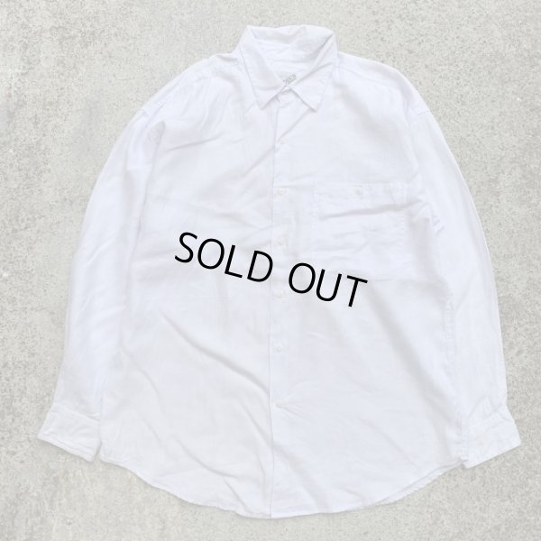 画像1: 【L/XL】デッドストック GOOUCH 長袖リネンシャツ 白無地■ビンテージ オールド レトロ アメリカ古着 90s 片ポケ ビッグサイズ No.3