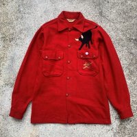 【S】60s BSA ボーイスカウト ワッペン付き ウールシャツジャケット レッド 赤■ビンテージ オールド レトロ アメリカ古着 動物