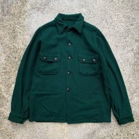 【S/M】UNKNOWN ウールシャツジャケット グリーン 緑無地■ビンテージ オールド レトロ アメリカ古着 60s/70s 