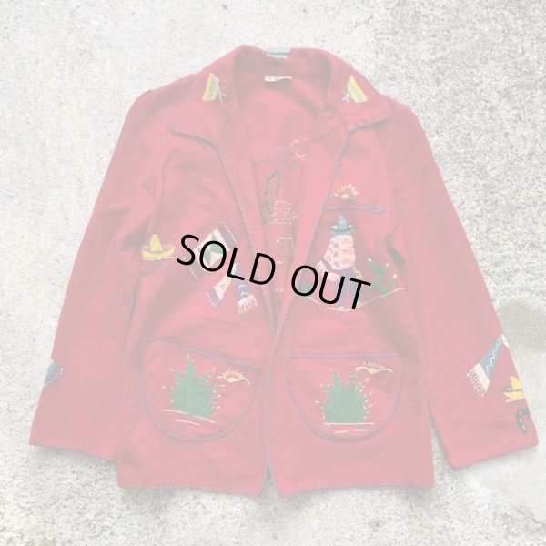 画像1: 【レディース】メキシコ製 刺繍入り ウールジャケット 赤■ビンテージ オールド レトロ アメリカ古着 50s-60s メキシカン キッズ 子供服