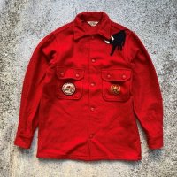 【M】60s BSA ボーイスカウト ワッペン付き ウールシャツジャケット レッド 赤■ビンテージ オールド レトロ アメリカ古着 動物