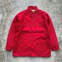 【L】USA製 DEERSKIN 内装キルティング シャツジャケット 赤無地■ビンテージ オールド レトロ アメリカ古着 70s コットンツイル