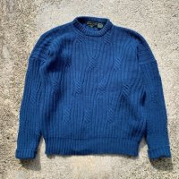 【XL】MARC LEWIS ケーブル編み セーター ブルー 青■ビンテージ オールド レトロ アメリカ古着 80s ウール ニット