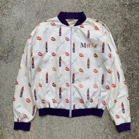 【M/L】MARY KAY ジップアップ ペーパージャケット 白×紫 総柄■ビンテージ オールド レトロ アメリカ古着 USA製 80s レディース