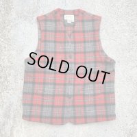 【S/M】Eddie Bauer ウールベスト 赤×グレー チェック柄■ビンテージ オールド レトロ アメリカ古着 90s エディーバウアー レディース 