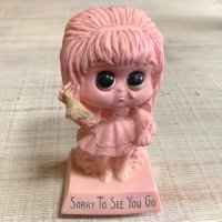 【高さ 15.5cm】「SORRY TO SEE YOU GO」メッセージドール ピンク■ビンテージ アンティーク 人形 オブジェ インテリア 70s USA製 女の子