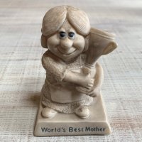 【高さ 12.2cm】「WORLD'S BEST MOTHER」メッセージドール■ビンテージ アンティーク 人形 オブジェ インテリア 70s RUSS BERRIE&Co. 