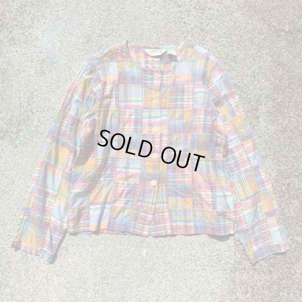 画像1: 【レディース】ORVIS パッチワーク ノーカラー シャツジャケット マドラスチェック■ビンテージ オールド レトロ アメリカ古着 オービス 