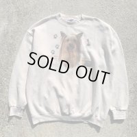 【XL】90s USA製 Lee ヨークシャテリア プリントスウェット 白 生成り色■ビンテージ オールド レトロ アメリカ古着 トレーナー 犬 動物