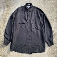 【M(L/XL相当)】AGGIO 長袖シルクシャツ ブラック 黒■ビンテージ オールド レトロ アメリカ古着 90s-2000s ビッグサイズ