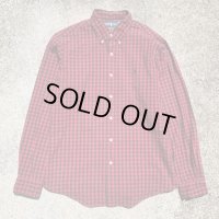 【M/L】Ralph Lauren 長袖シャツ 赤黒ギンガムチェック■ビンテージ オールド レトロ アメリカ古着 ラルフローレン ボタンダウン