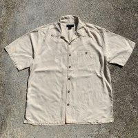 【L/XL】BARACUTA パイナップル柄 オープンカラー 半袖シルクシャツ 白■ビンテージ アメリカ古着 アロハシャツ ジャガード 開襟 総柄