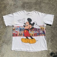 【XL】90s USA製 ミッキーマウス 両面プリントTシャツ 白■ビンテージ アメリカ古着 ディズニー キャラクター アメコミ ビッグサイズ