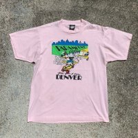 【L】90s USA製 PARAMOUNT CAFE プリントTシャツ 薄ピンク■ビンテージ オールド レトロ アメリカ古着 シングルステッチ