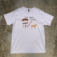 【L】GILDAN「PICK THREE」プリントTシャツ 白■ビンテージ オールド アメリカ古着 Y2K 動物 オールコットン ギルダン