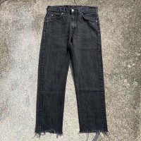 【W31】Levi's 505 カットオフ ブラックデニムパンツ 黒■ビンテージ アメリカ古着 リーバイス テーパード 90s 後染め オレンジタブ