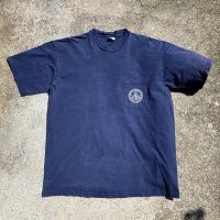 【XL】USA製 両面プリント オールコットン ポケットTシャツ ネイビー 紺■ビンテージ オールド アメリカ古着 80s/90s 機械 マシーン