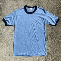 【S or Ladies】80s USA製 sportswear レーヨン混紡 リンガーTシャツ 杢ブルー 無地■ビンテージ オールド アメリカ古着 レディース