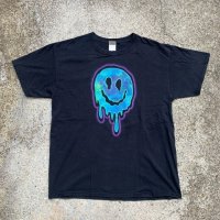 【L】FRUIT メルティングスマイル プリントTシャツ ブラック 黒■ビンテージ オールド アメリカ古着 コットン フルーツオブザルーム