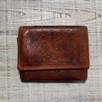 【8.4cm×10.5cm】70s 型押し レザーウォレット 革財布 茶色■ビンテージ アンティーク レトロ アメリカ雑貨 メキシコ