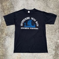 【L】80s USA製 sportswear 船 プリントTシャツ ブラック 黒■ビンテージ オールド レトロ アメリカ古着 バイキング シングルステッチ