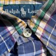 画像5: 【M/L】ダメージ有り Ralph Lauren ボタンダウン 長袖シャツ 青チェック■オールド アメリカ古着 ラルフローレン