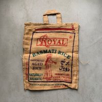 【36cm×31cm】ROYAL BASMATI RICE 麻 トートバッグ■ビンテージ オールド レトロ アメリカ古着 ジュートバッグ 米袋 手提げ